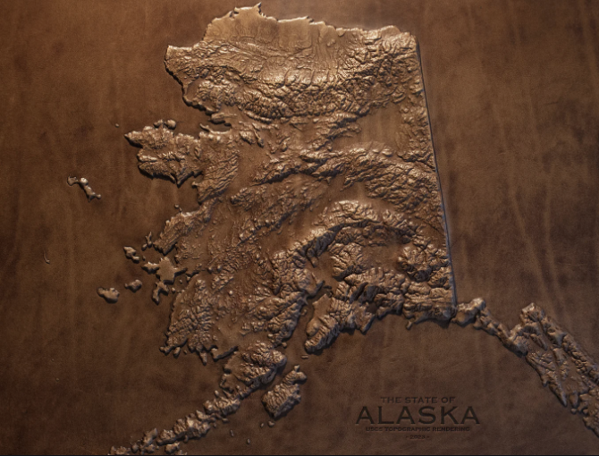 Alaska Leather Topographic Map - Diamond W Ranch