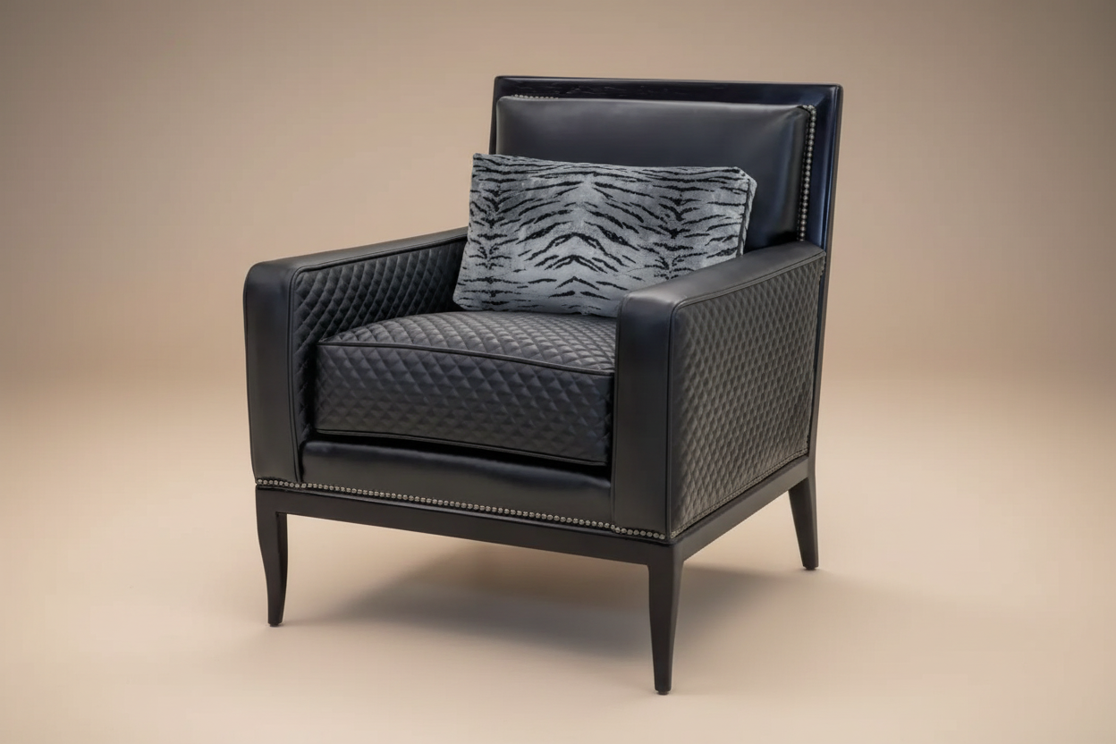 custom contemporary chair in black quilted leather for western ranch homes