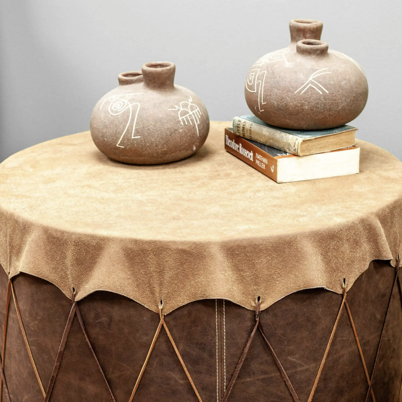 Old Hickory Tannery | Custom Furniture | Drum Inspired Ottoman - Diamond W Ranch