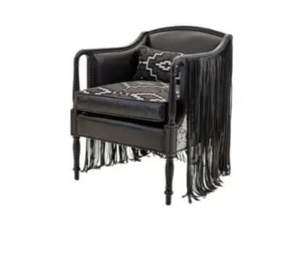 artisanal black leather sheridan chair with pendleton kiva fabric for modern western homes