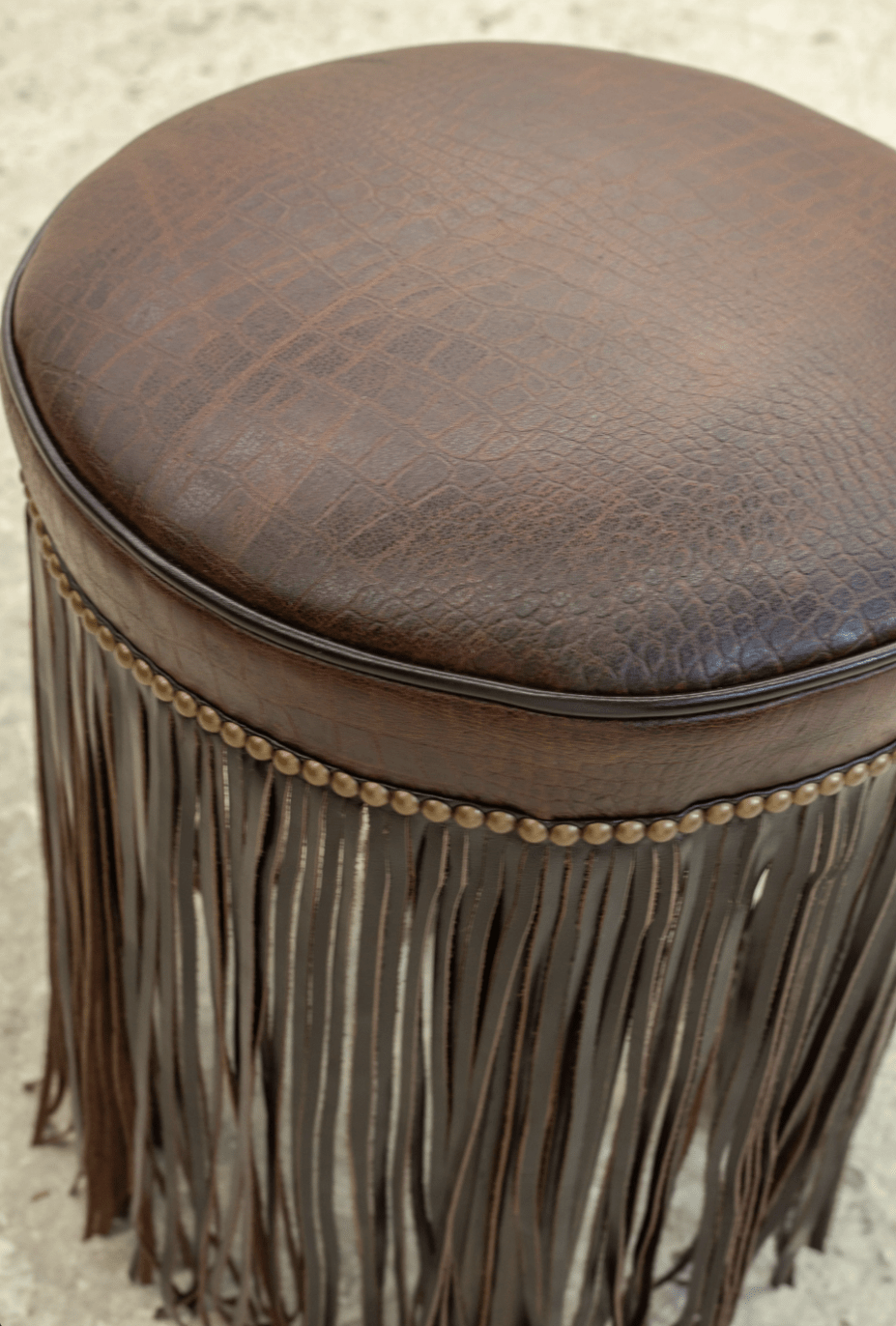 Round Fringed Ottoman - Diamond W Ranch