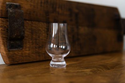 Whiskey Barrel Flight Board with Glencairn Glasses
