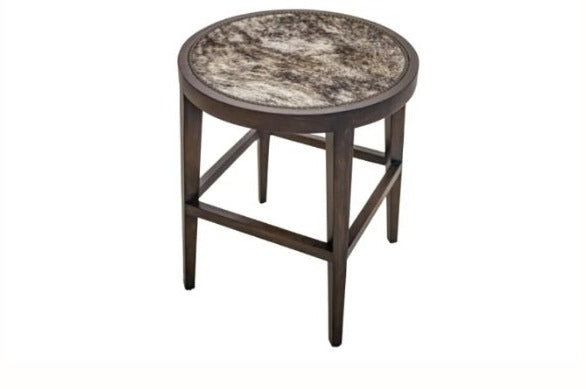 Tall accent table with hair hide inlay, Diamond W Ranch