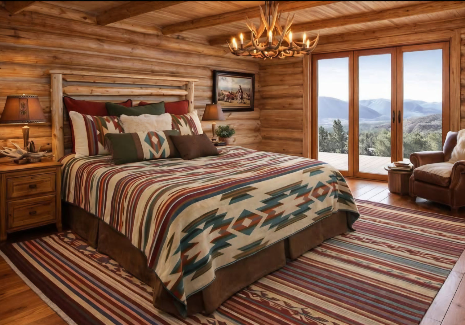 Gallop Claret bedding - handwoven wool bedspread with southwestern geometric pattern - Diamond W Ranch: Heritage Goods