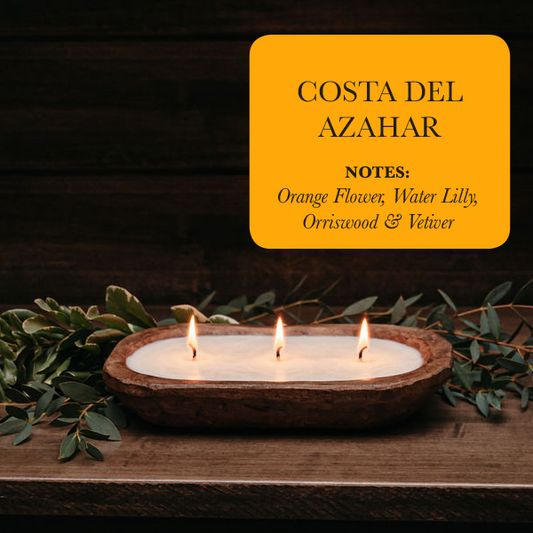 3-Wick Hand Carved Dough Bowl Soy Candle - Costa Del Ahazar, an Orange Blossom Fragrance by TLC Candle Co.