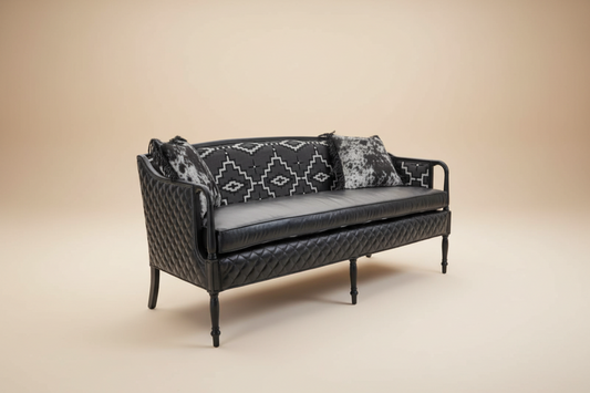 custom made black quilted sheridan sofa with pendleton fabric for ranch homes