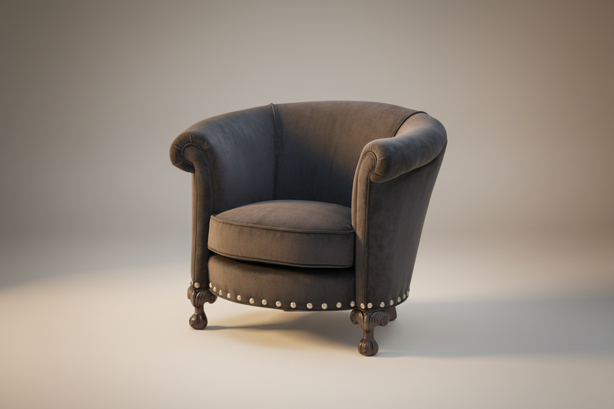 black velvet library chair on soft background