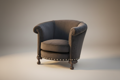 black velvet library chair on soft background