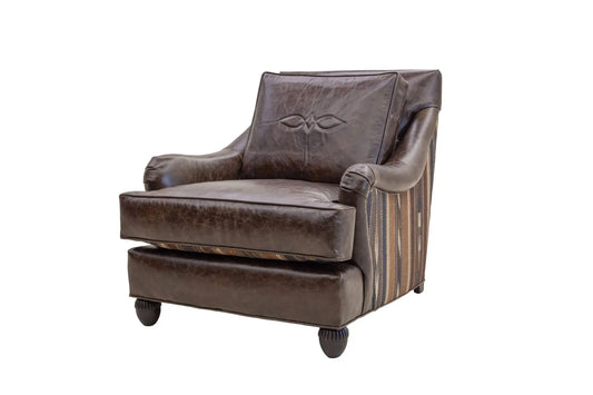 Leather and Fabric Chair and Ottoman
