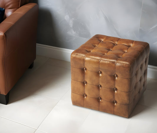 Tufted Leather Cube