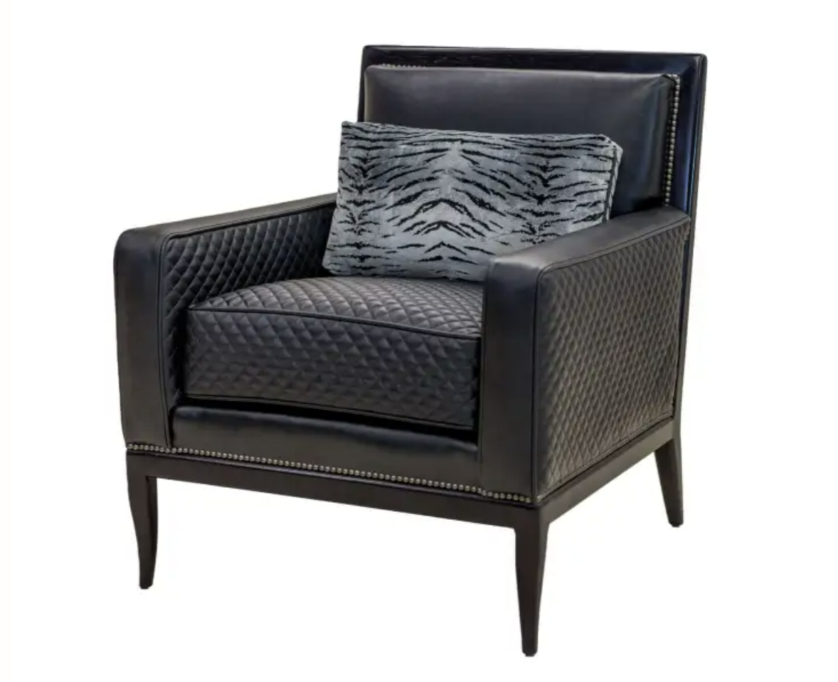 custom contemporary chair in black quilted leather