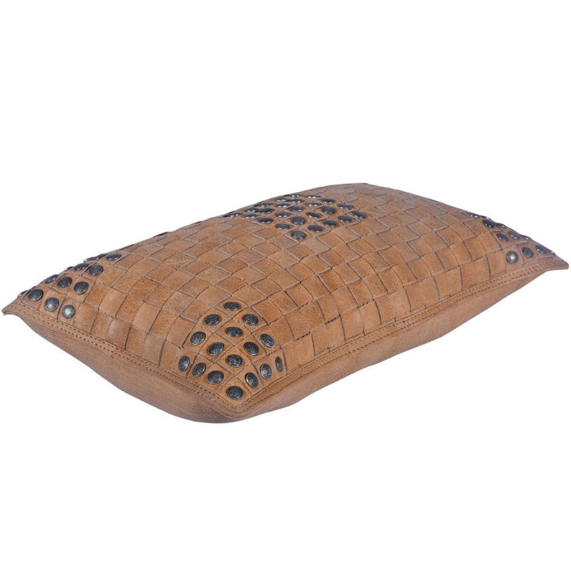 Studded, Basketweave Leather Pillow - Diamond W Ranch 