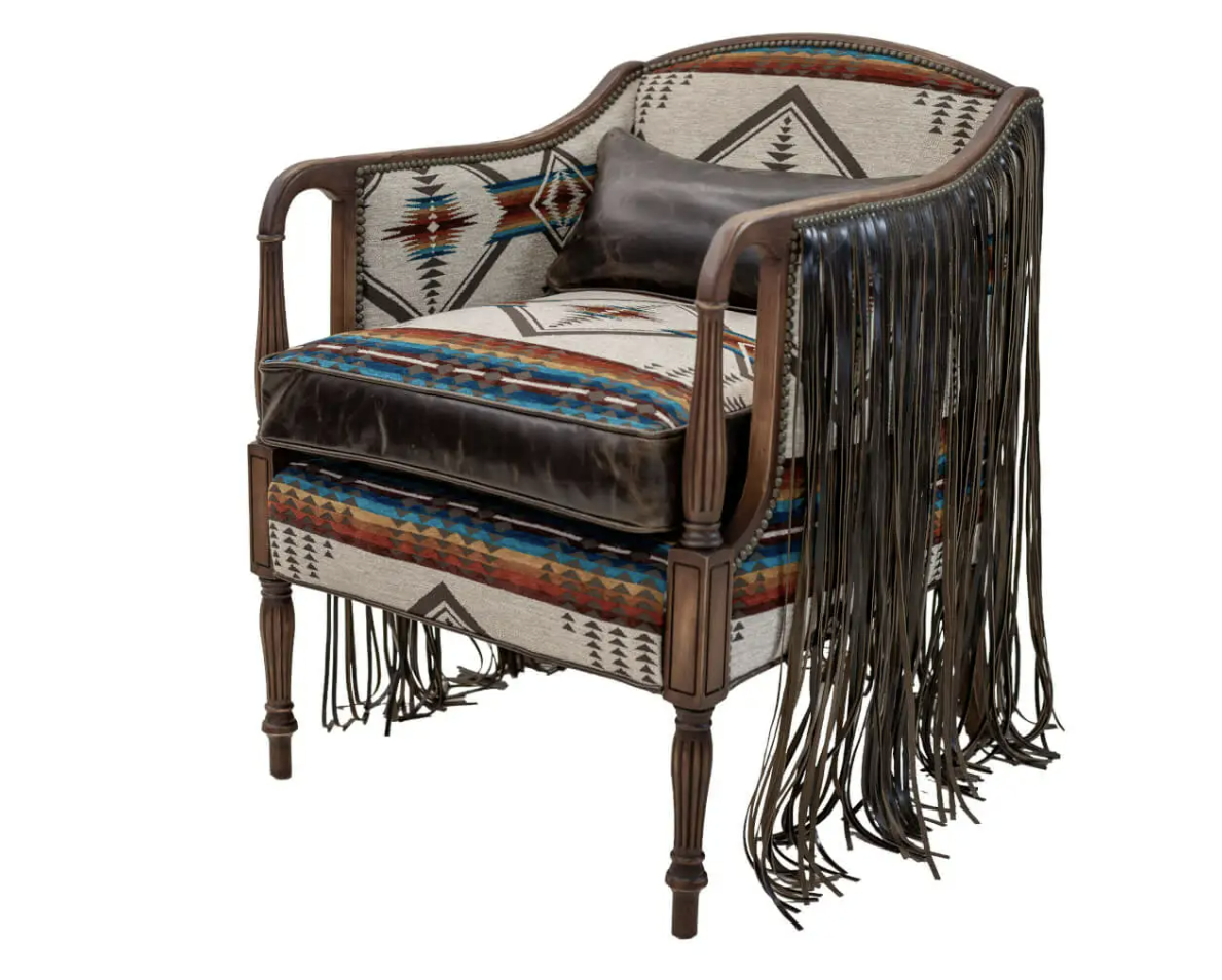 sheridan chair with custom southwestern fabric and fringe