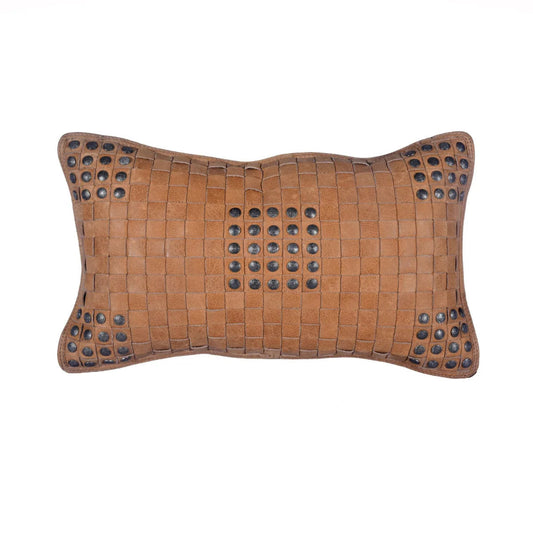 Studded, Basketweave Leather Pillow - Diamond W Ranch 