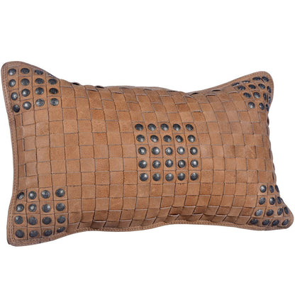 Studded, Basketweave Leather Pillow