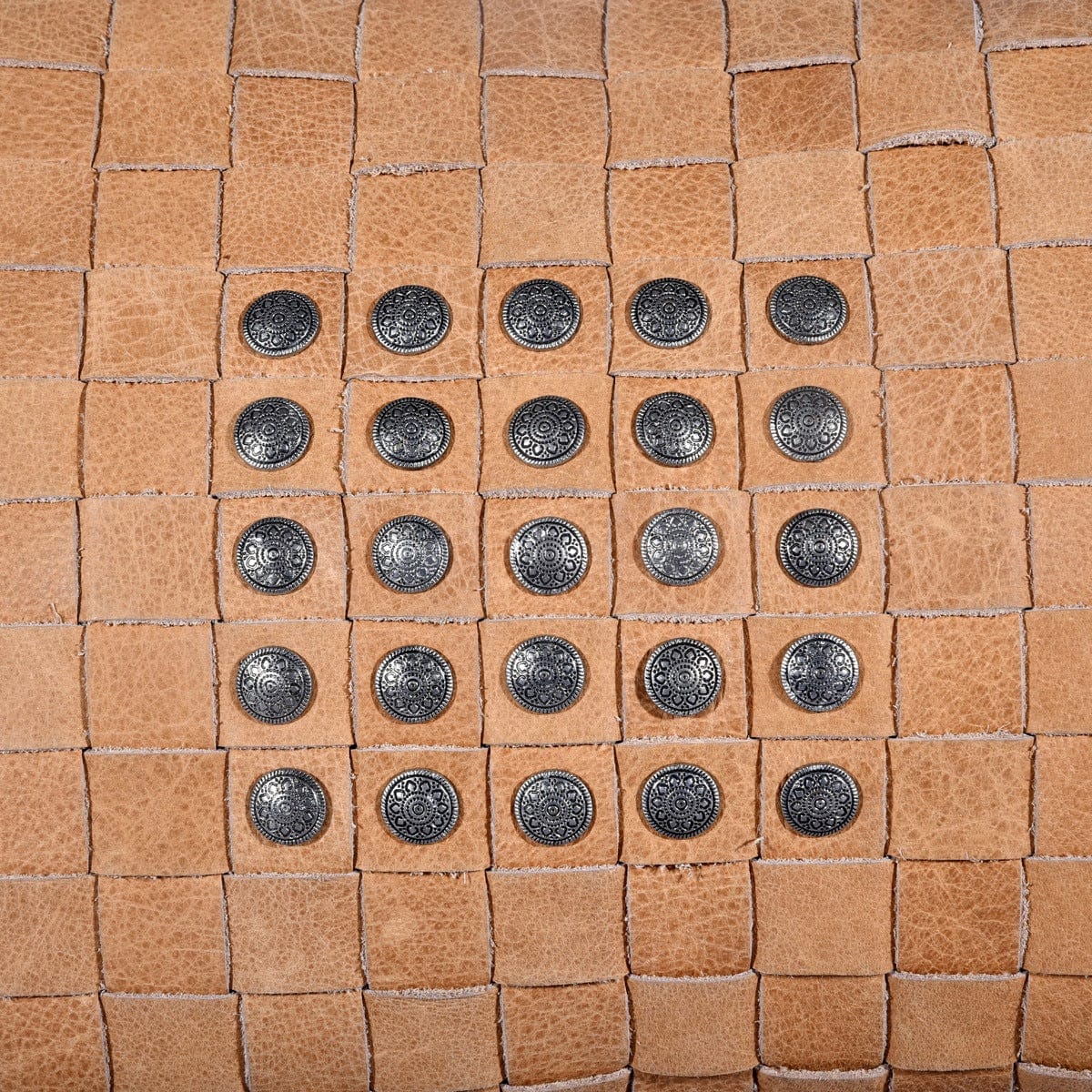 Studded, Basketweave Leather Pillow