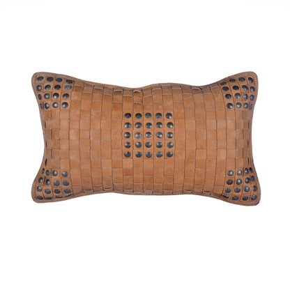 Studded, Basketweave Leather Pillow