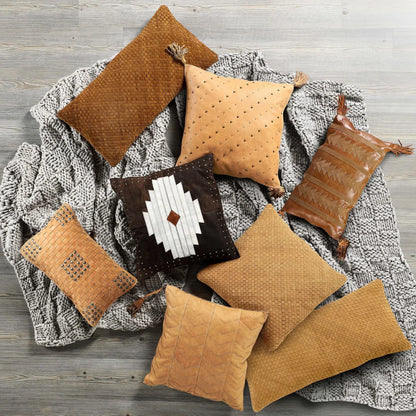 Studded, Basketweave Leather Pillow