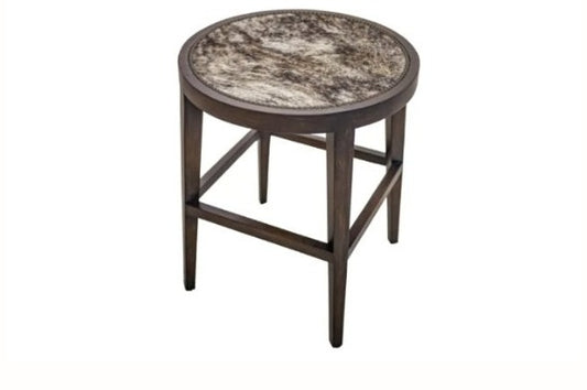 Tall accent table with hair hide inlay, Diamond W Ranch