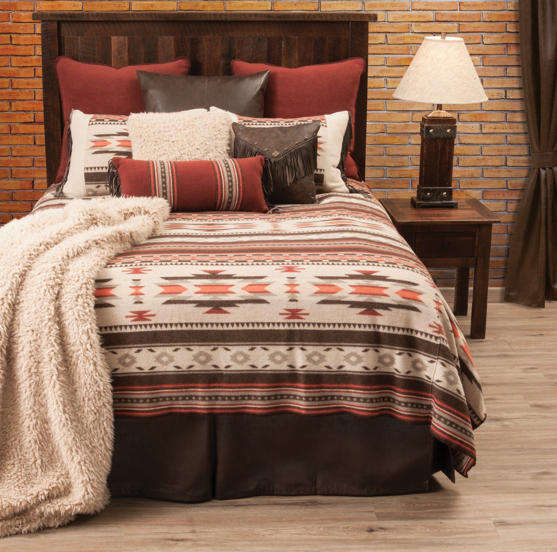 Rustic Bed with Wooded River Alamosa Bed Ensemble on it